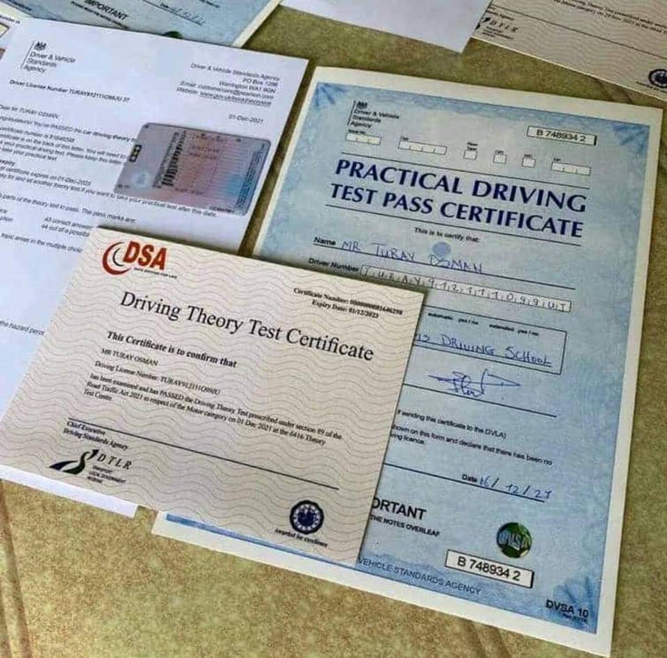 Order DVLA/DVSA Registered Uk Test Passed Certificate Online